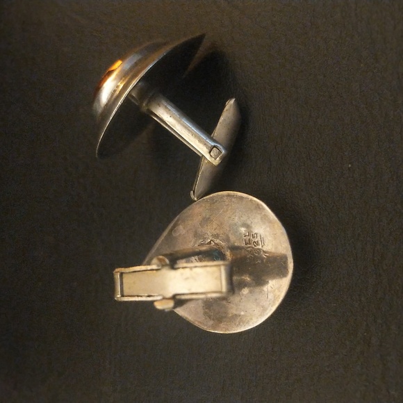 Sterling silver cufflinks w/ amber stone - Picture 3 of 5